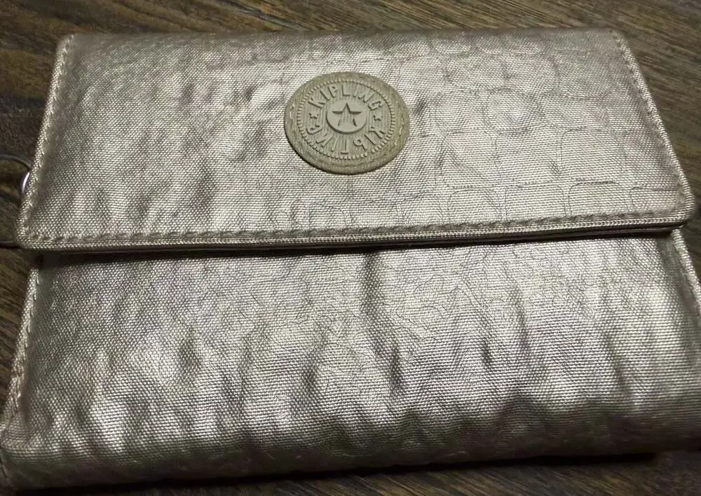 Kipling Rylee Wallet Metalic Nylon Organizer Coin Purse Monkey Keychain